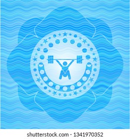 snatch, weightlifting icon inside water wave concept style emblem.