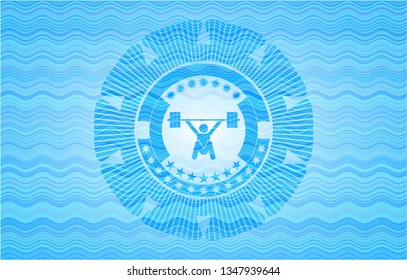 snatch, weightlifting icon inside water wave representation badge.