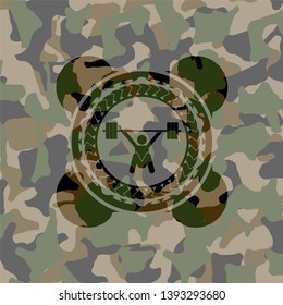 snatch, weightlifting icon on camouflaged texture