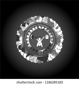 snatch, weightlifting icon on grey camouflaged pattern