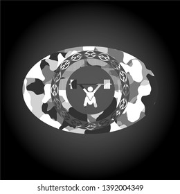 snatch, weightlifting icon on grey camo pattern