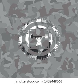 snatch, weightlifting icon on grey camouflaged texture