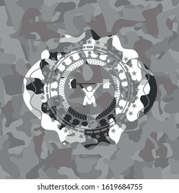 snatch, weightlifting icon on grey camo texture
