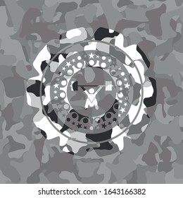 snatch, weightlifting icon on grey camouflage texture