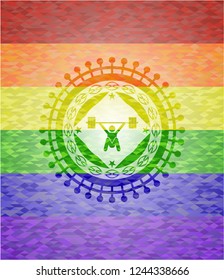 snatch, weightlifting icon on mosaic background with the colors of the LGBT flag