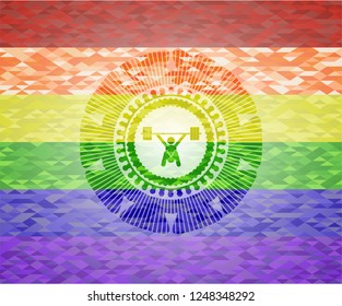 snatch, weightlifting icon on mosaic background with the colors of the LGBT flag