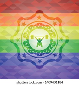 snatch, weightlifting icon on mosaic background with the colors of the LGBT flag