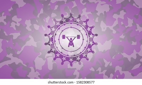 snatch, weightlifting icon on pink camo texture