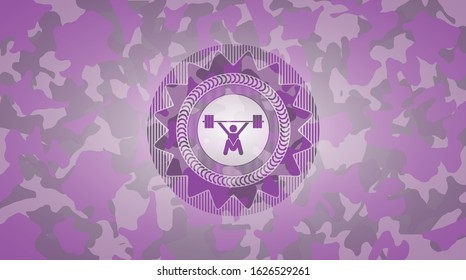 snatch, weightlifting icon on pink camouflaged pattern
