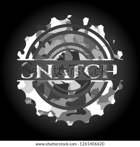 Snatch written on a grey camouflage texture