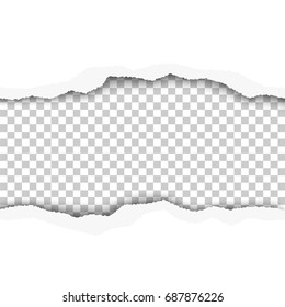 Snatched middle of white paper background with torn edges and transparent resulting window with space for text or ad. Vector template paper design.