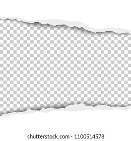 Snatched middle of white paper with torn edges, soft shadow and transparent background of resulting window for banner, ad and other aims. Vector template paper design.