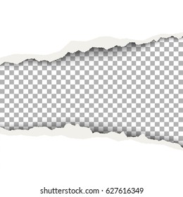 Snatched middle of white paper with torn edges, soft shadow and space for text. Template paper design for banner, advertising and marketing.