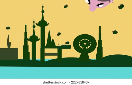 Sneak peek at the future world as a floating city with flying cars