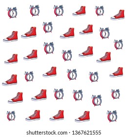 sneaker and alarm clock