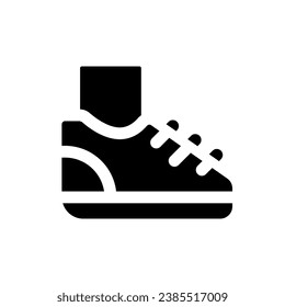 Sneaker black glyph ui icon. Sport footwear. Running and jogging. Healthy habit. User interface design. Silhouette symbol on white space. Solid pictogram for web, mobile. Isolated vector illustration