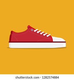 Sneaker color red, sport shoes for men. Vector illustration.