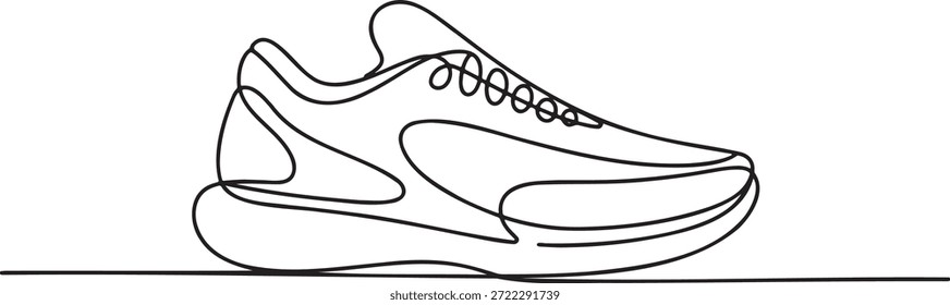 Zapatilla de deporte línea continua que dibuja el calzado atlético para los deportes y el calzado de la aptitud para el estilo de vida minimalista Ilustración vectorial arte de línea negro en fondo transparente equipo de correr profesional boceto dibujado a mano para el ejercicio y el concepto de moda