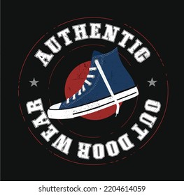 sneaker denim blue shoe with typography. Urban college style print for t-shirt. vector design 