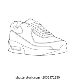 sneaker drawing vector line art.  sneaker template outline  vector Illustration.