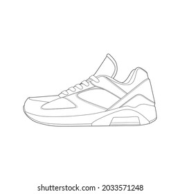 sneaker drawing vector line art.  sneaker template outline  vector Illustration.