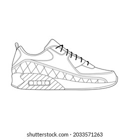 sneaker drawing vector line art.  sneaker template outline  vector Illustration.