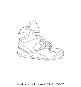 sneaker drawing vector line art. Sneakers drawn in a line style. sneaker template outline vector Illustration.