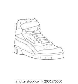 sneaker drawing vector line art. Sneakers drawn in a line style. sneaker template outline vector Illustration.