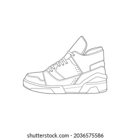 sneaker drawing vector line art. Sneakers drawn in a line style. sneaker template outline vector Illustration.