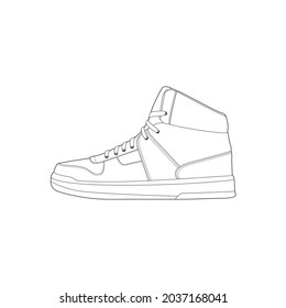 sneaker drawing vector line art. Sneakers drawn in a line style. sneaker template outline vector Illustration.