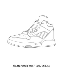 dibujo de líneas vectoriales de diseño de cremallera. Marcadores dibujados en un estilo de línea. ilustración vectorial de contorno de plantilla de sneaker