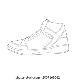 sneaker drawing vector line art. Sneakers drawn in a line style. sneaker template outline vector Illustration.