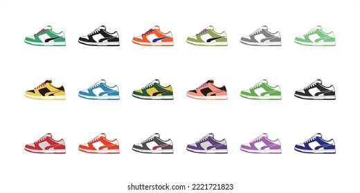 Sneaker dunk shoe with side view. Vector fitness sneakers shoes for training, running, skateboard, shoe fashion sneakers. Vector.