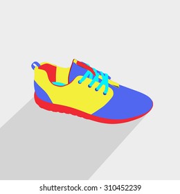 Sneaker flat design with long shadow. Sport shoes. Vector