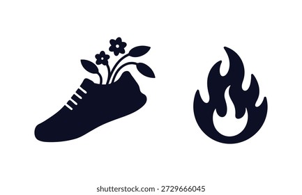 Sneaker with flowers growing out of it and flame icon