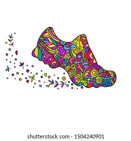 Sneaker. Hand drawing. Vector colorful doodling isolated on white background.