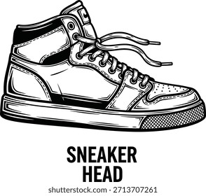 Tipografía de la cabeza de la zapatilla de deporte con el zapato superior alto para el logotipo de la moda, insignia urbana del calzado, emblema del estilo de calle y aislado en la ilustración gráfica transparente de la ropa