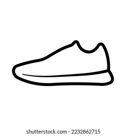 Sneaker icon. Black contour linear silhouette. Side view. Editable strokes. Vector simple flat graphic illustration. Isolated object on a white background. Isolate.