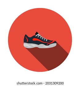 Sneaker Icon. Flat Circle Stencil Design With Long Shadow. Vector Illustration.