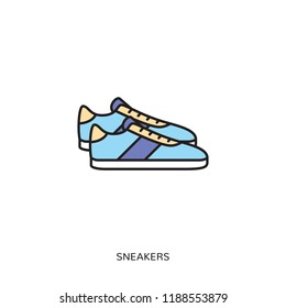 Sneaker icon logo design template. Vector trainer sign and symbol. Linear color icon illustration of sport shoes. Popular sport wear logotype for men and women