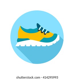 sneaker icon. sneaker round icon with shadow on white background.Icon shoes flat design