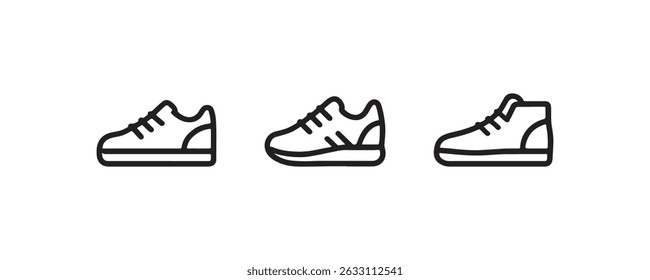 Sneaker icon set in outline style with different types Vector
