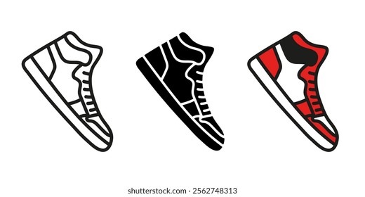 Sneaker icon. Sports shoe vector illustration. Training shoes symbol. Basketball footwear. High running boots. Stylish and fashionable leather sneakers pictogram. Sneaker silhouette athletic sign.