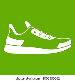 Sneaker icon white isolated on green background. Vector illustration