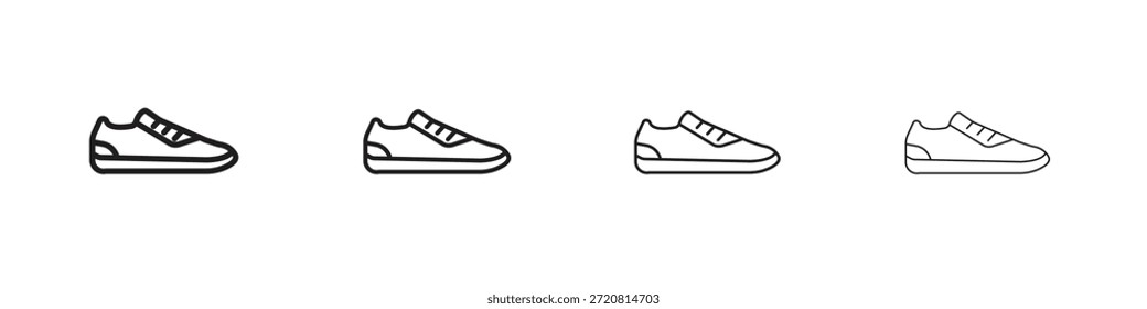 Sneaker icons outline black vector design. Line with editable stroke.