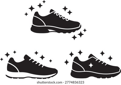 Sneaker icons, vector silhouette, clean shoes with sparkles, fashion footwear.