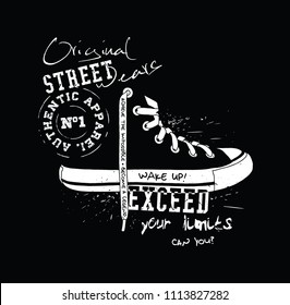 Sneaker illustration for t-shirt. College style shoe.