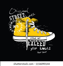 Sneaker illustration for t-shirt. College style shoe.