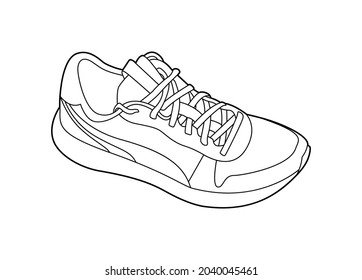 sneaker outline monochrome vector illustration isolated on white background. active lifestyle sports shoes illustration for your business promotion