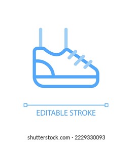 Sneaker pixel perfect color linear ui icon. Sport footwear. Running and jogging. Healthy active lifestyle. GUI, UX design. Outline isolated user interface pictogram. Editable stroke. Arial font used